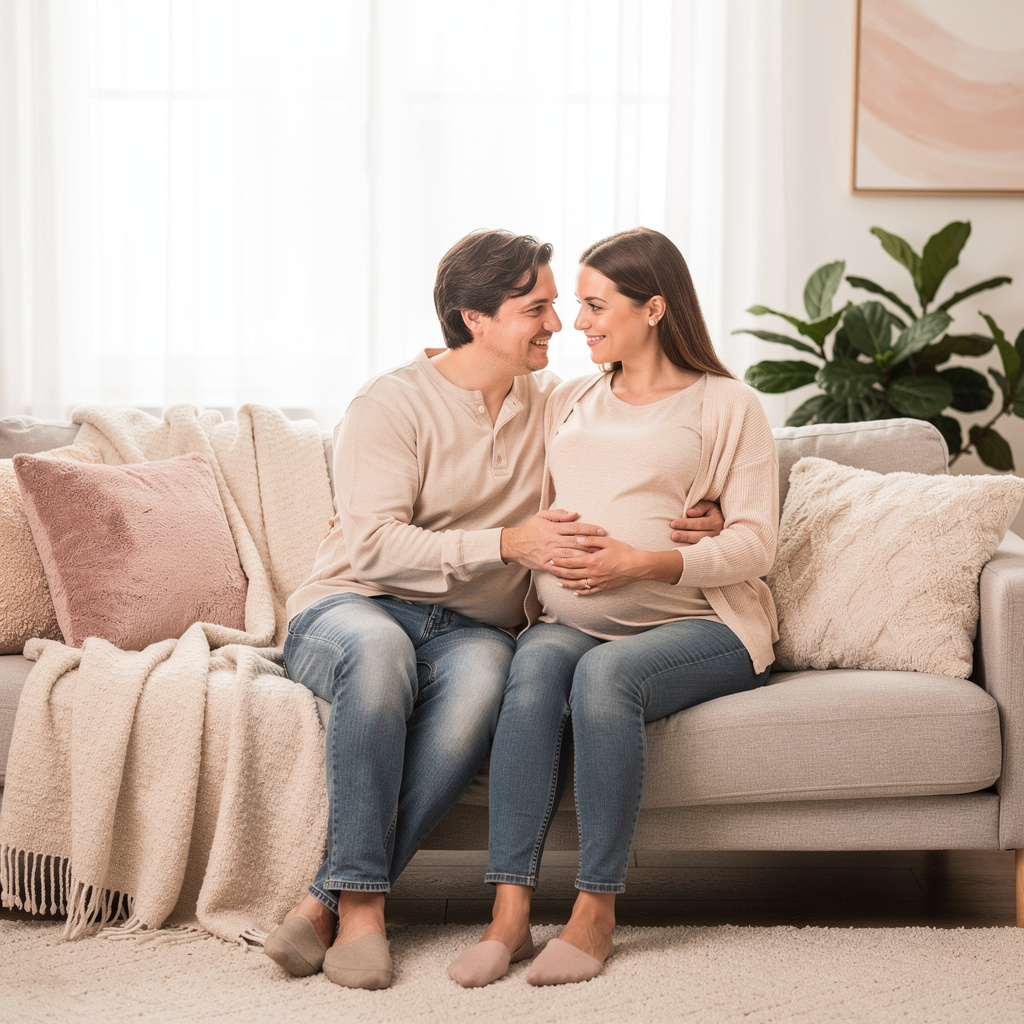 Expecting couple sharing a supportive moment for prenatal emotional well-being