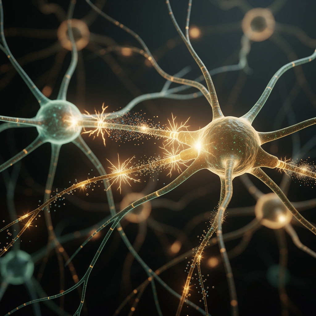 Scientific illustration of neurons forming new synaptic connections representing neuroplasticity