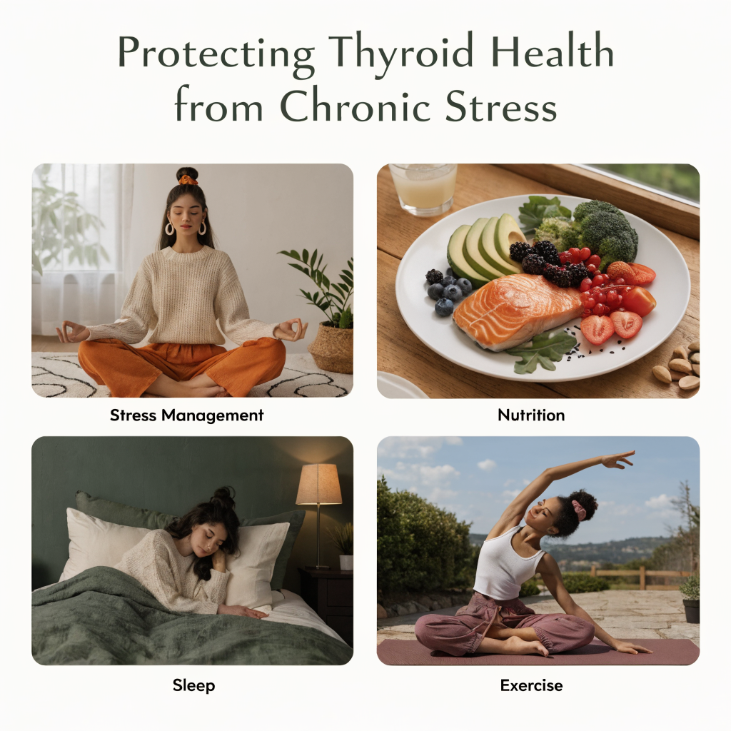 Wellness strategies for protecting thyroid health including meditation, nutrition, and sleep