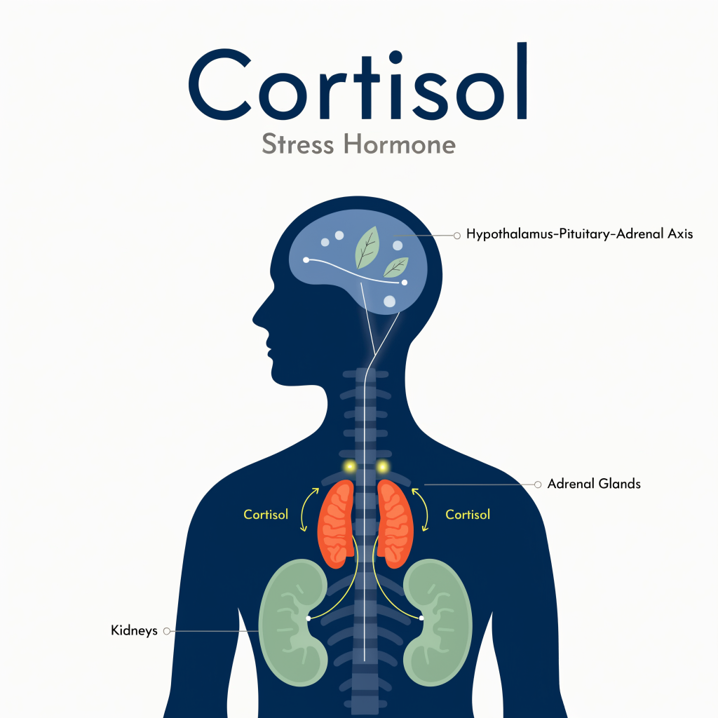 Medical illustration showing the connection between cortisol stress hormone and the reproductive system