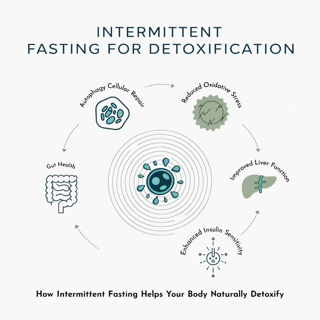 Health benefits of intermittent fasting for detoxification including autophagy, improved liver function, and gut health