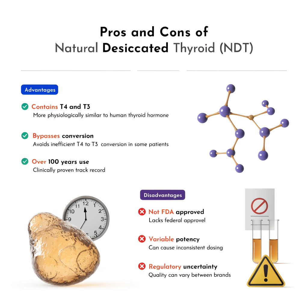Visual breakdown of the advantages and disadvantages of natural desiccated thyroid medication Armour Thyroid