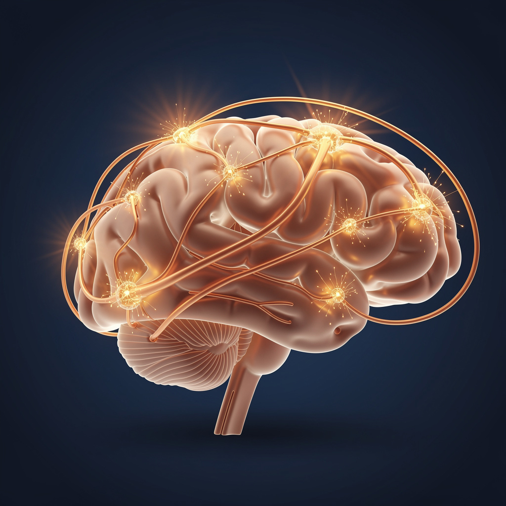 Illustration of brain neuroplasticity showing new neural pathways forming and attention recovery