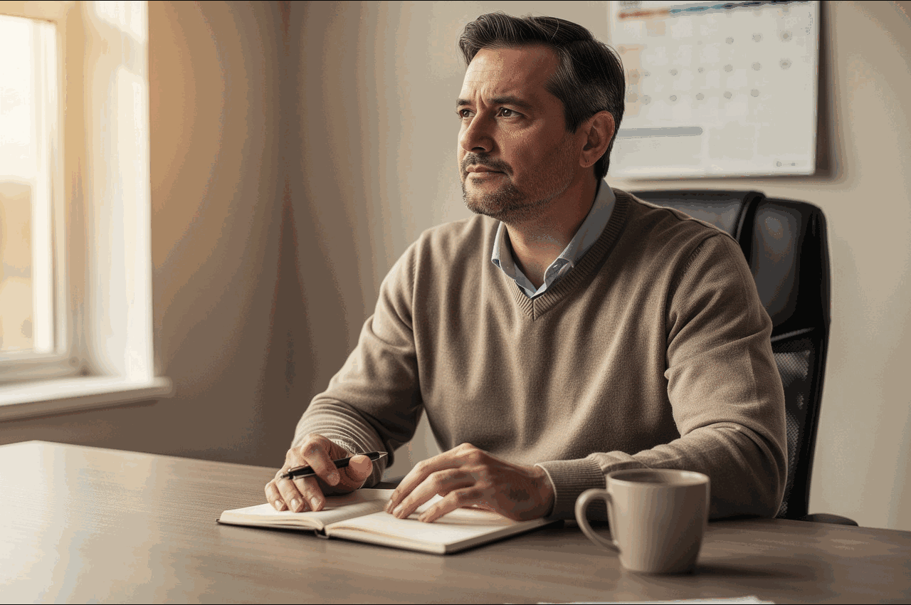 Employee calmly planning time off at a desk, representing FMLA medical leave rights for autoimmune disease