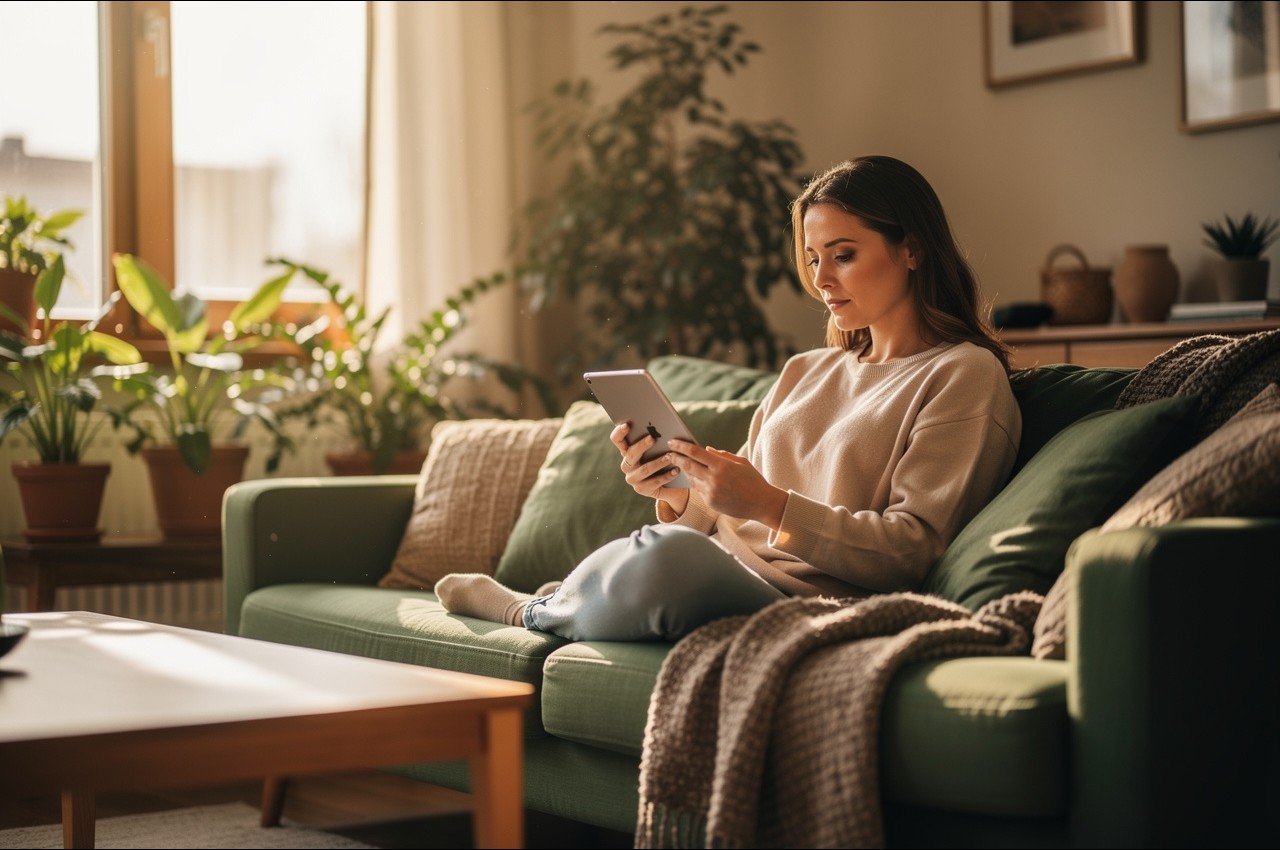 Woman learning about PCOS and fertility at home