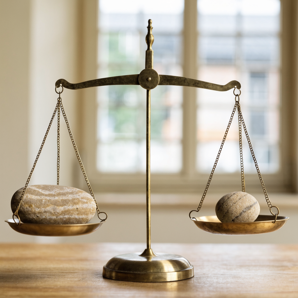 A simple balance scale representing the hormonal ratio between estrogen and progesterone.