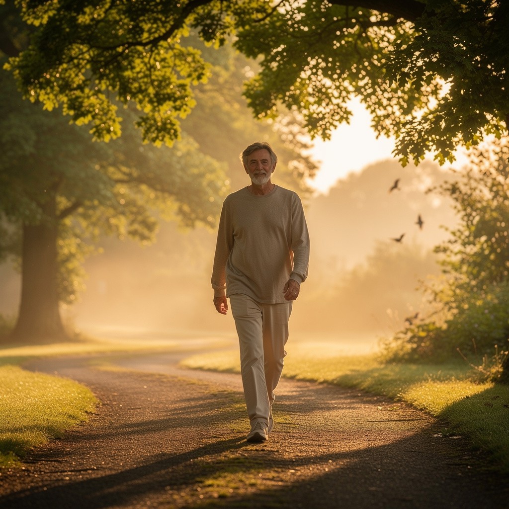 bhrt for sleep and stress, a relaxed walk outdoors in the morning light