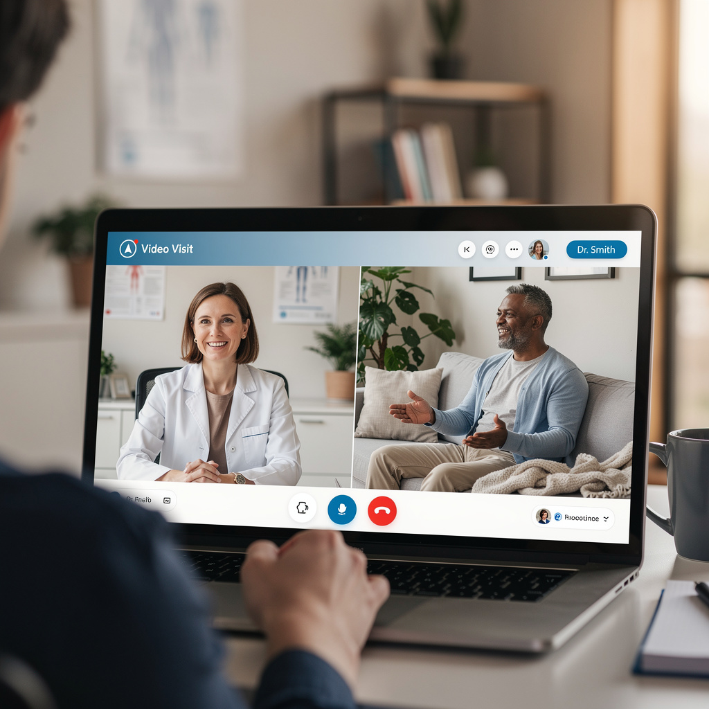 A telehealth consultation showing a patient speaking with a healthcare provider about fertility support, demonstrating accessible and compassionate care.